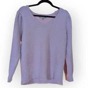 Marled by Reunited Purple Fuzzy Puff Sleeve Sweater Large